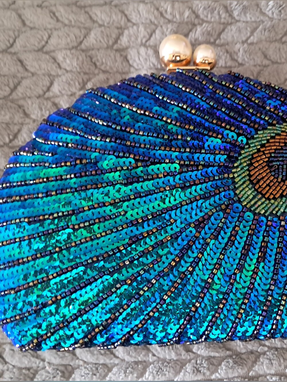 Blue Iridescent Sequin Peacock Clutch Bag - Picture 1 of 7